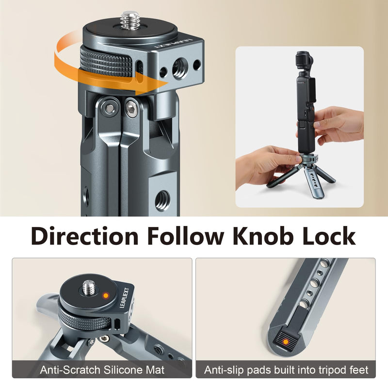Mini Metal Tripod, Compact Camera Grip, Compatible with DJI Osmo Pocket 3/Pocket 4 and Insta360 Luna Ultra Cameras, for Desktop Setup and Handheld Recording, Load Capacity: 25 kg / 55 lbs