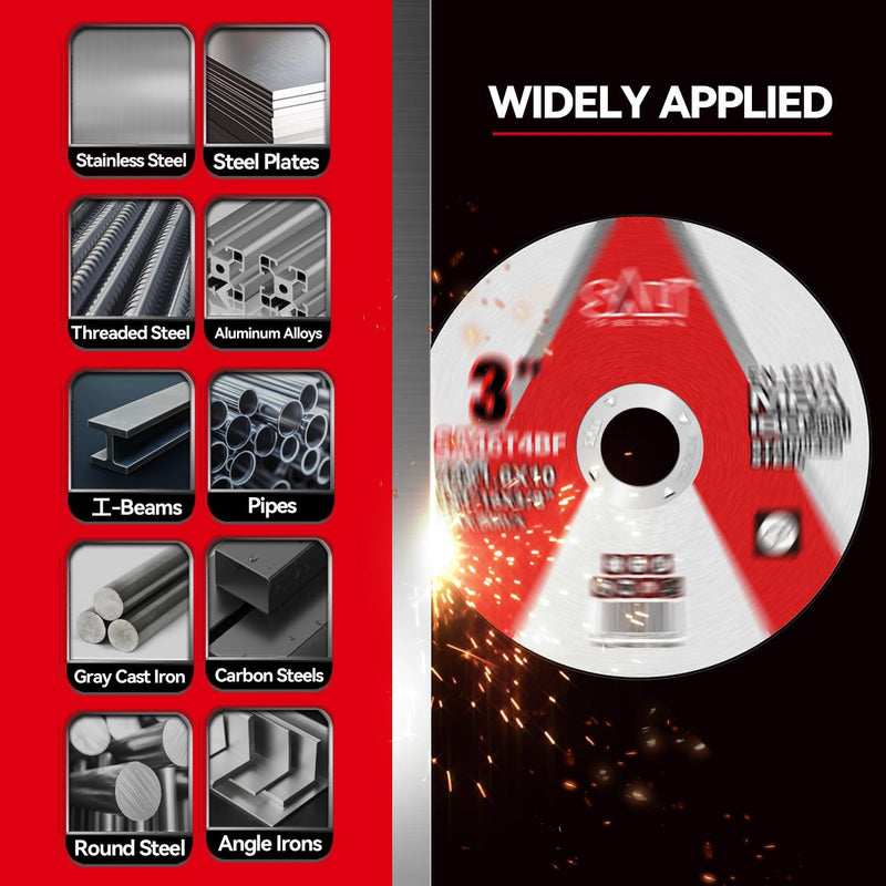 SALI 50 Pack 3 Inch Cut Off Wheels, Thin Cutting Discs 1/16" x 3/8" with Aluminum Oxide Grit, Aggressive Cutting for Metal & Stainless Steel, Compatible with Angle Grinders