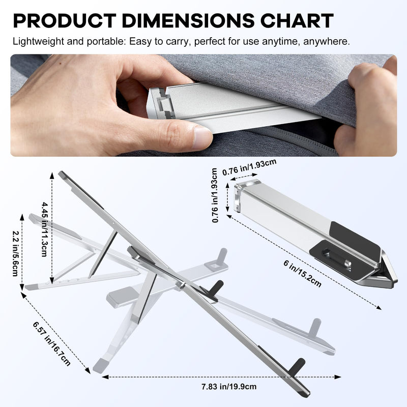 Foldable Laptop Stand, Ergonomic Aluminum Desktop Holder Riser,6 Angles Adjustable,Lightweight Compact, Compatible with 10-17.3'' MacBook,iPad,Dell,HP,Lenovo,Asus,Samsung etc. (Silver) Silver