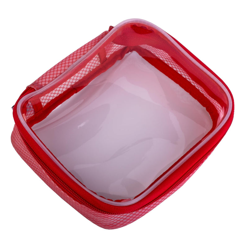 Set of 3 Transparent TPU Storage Cases, Red, Small Medium Large, 170 x 50 x 135 mm to 250 x 50 x 160 mm, Clear Zip Organisers for Camera Gear, Cables, Tools and Accessories | Durable TPU cases with EVA sides and mesh inserts for electronics, cables and...