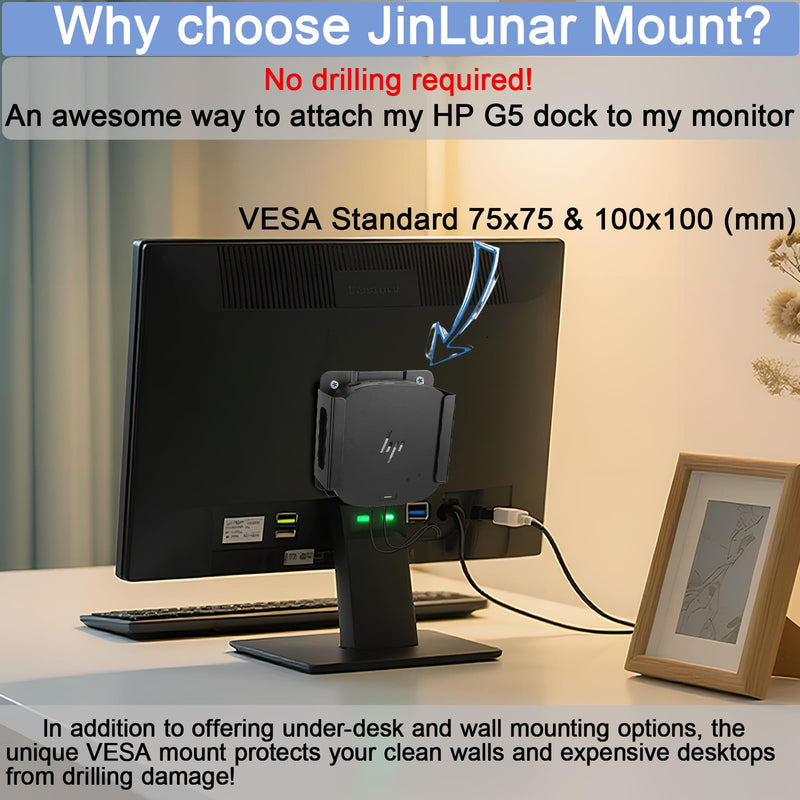 Metal VESA Mount and Under Desk Mount for HP USB-C Dock G5 Wall Mount,Designed for Docking Station Mounting Holder Compatible with HP USB-C Dock G5, (Black Holder Only)