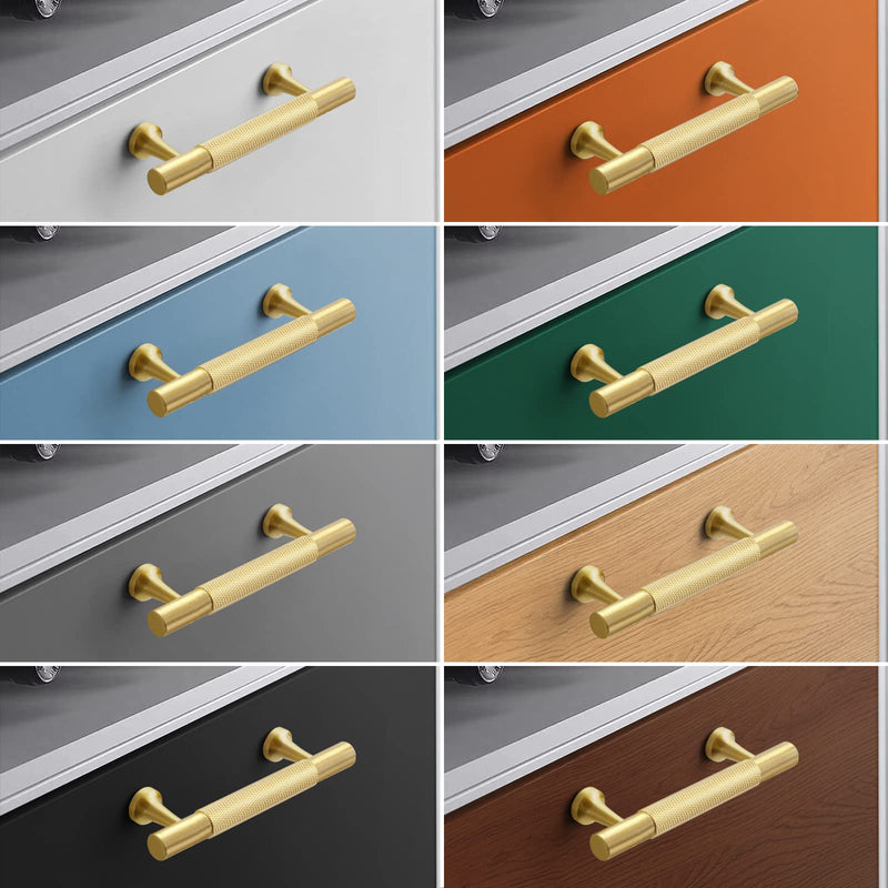 RZDEAL 5Pcs 3-3/4 Inch Solid Brass Cabinet Pulls Kitchen Cupboard Handles Modern Drawer Pulls Bathroom Cabinet Pulls Wardrobe Door Handles (Hole Centers:3-3/4"(96mm), Gold) 5 Pcs Wide Base Pulls