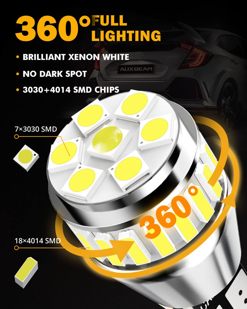 Auxbeam 912 921 LED Bulb for Backup Reverse Light Bulbs, 4000 Lumens 400% Brighter Super Bright Canbus Error Free 906 904 922 W16W T15 LED Bulbs with Double Projectors, 6500K White, Pack of 2