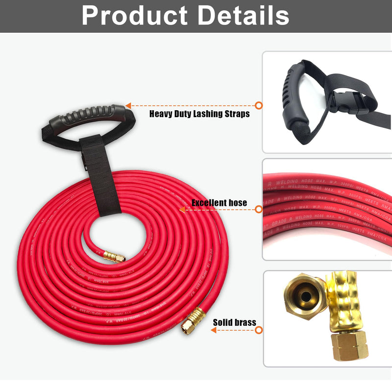 0386-1091 AH-24 Air Acetylene Torch Hose With Lashing Strap, 24FT "A" Fitting, Replacement Welding Hose Compatible with Torch AR-B/AR-MC Regulators, G4/PLF-A Handles, B/MC Tanks 24 FT