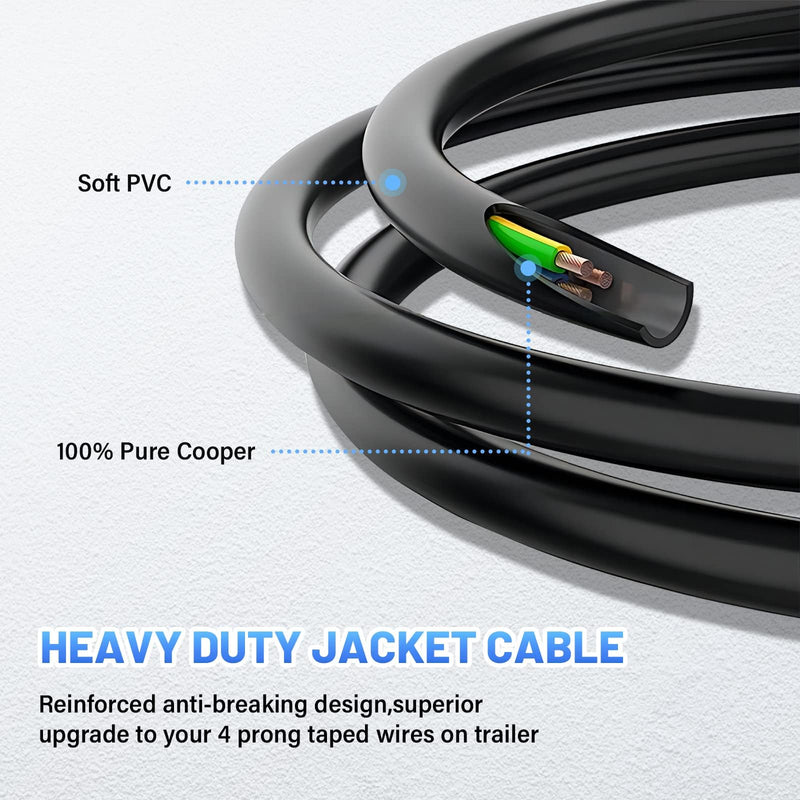 MECMO 4-Pin Flat Trailer Extension Cable 12 Inch, Heavy Duty 18AWG Copper 4 Way Wiring Connector Harness, Vehicle-Side and Trailer-Side 4 Prong Light Plug Hitch Wire Extension 1ft 1ft (12 inch)
