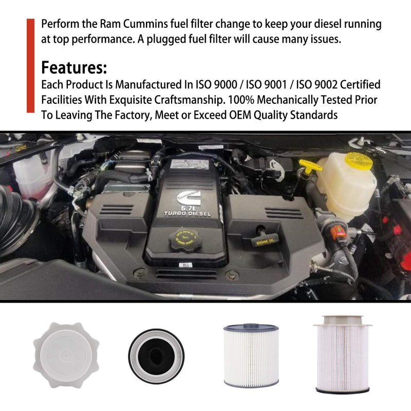 6.7 Cummins Fuel Filter Water Separator Set Fits for 2019 2020 2021 2022 2023 2024 Dodge Ram 2500 3500 4500 5500 6.7L Diesel Turbo Engines, Replaces# 68157291AA and 68436631AA