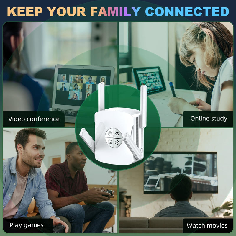 WiFi 6 Extender Signal Booster - 2400Mbps Long Range Internet Booster for Home with Ethernet Port | 5GHz Dual-Band Wireless Repeater, 4 High Gain Antennas, White