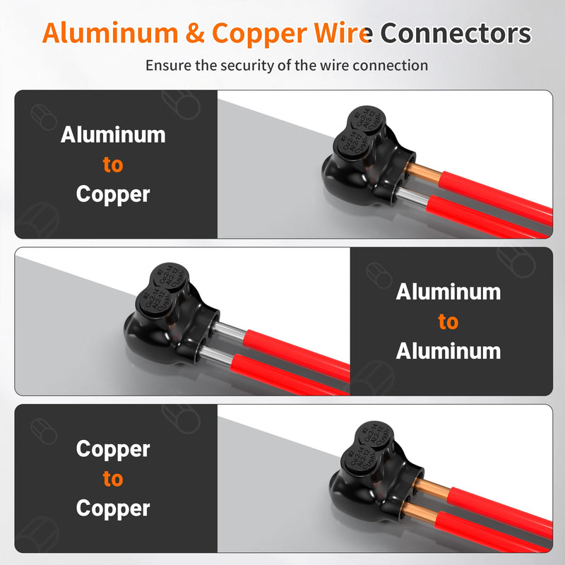 Joinfworld 2 Port Insulated Multi Tap Connector 2-14AWG Aluminum to Copper Wire Connectors Single Side Entry Aluminum Black Electrical Cable Connectors with Slotted Allen Hex - 10 Pack 2-14 AWG(10pcs)