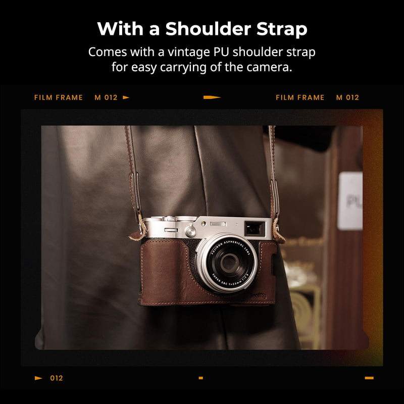 SMALLRIG Leather Half Case for FUJIFILM X100VI, Flip Cover, Shoulder Strap | Genuine Leather Material, Portable and Protecting (Brown) Brown