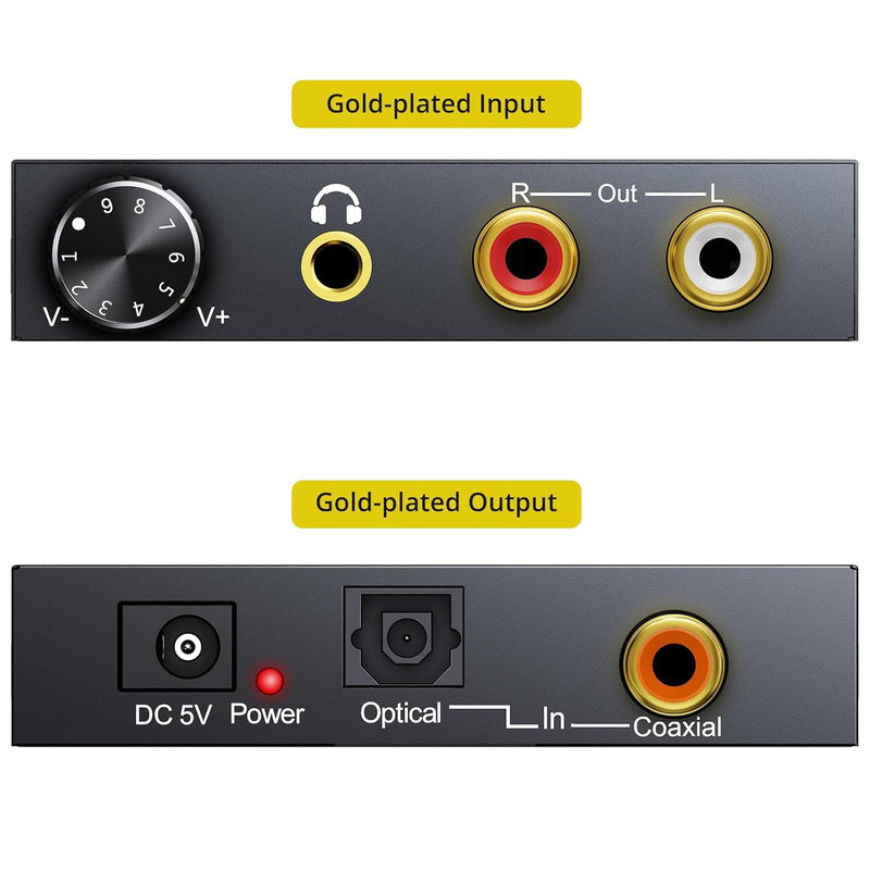  [AUSTRALIA] - PROZOR 192KHz Digital to Analog Audio Converter Optical to RCA Adapter Upgrade Volume Adjustable DAC with Optical Cable, SPDIF TOSLINK to Stereo L/R & 3.5mm Jack Converters 3.5mm & RCA Output DAC Volume Adjustable