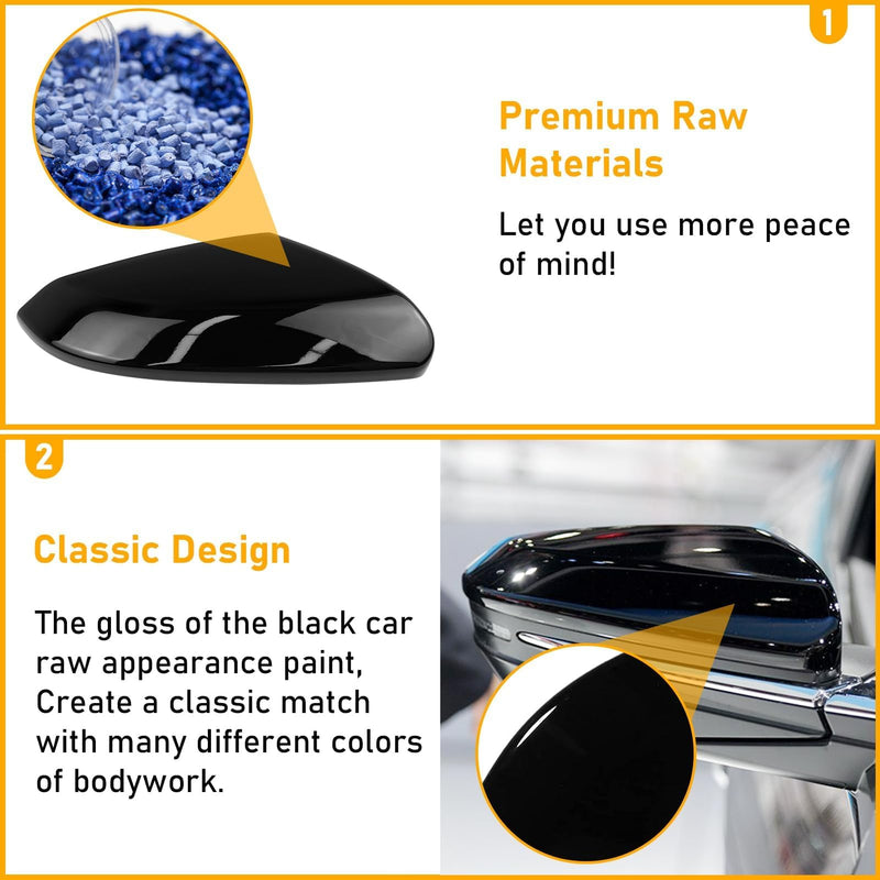 Moonlinks Compatible with 2016-2021 Honda Civic Side Mirror Cover Replacement,Glossy Black LH & RH Side Door Rearview Mirror Cap Trim for 10th Gen Civic,2019-2022 Insight,(1 Pair) 10th-Pair Black