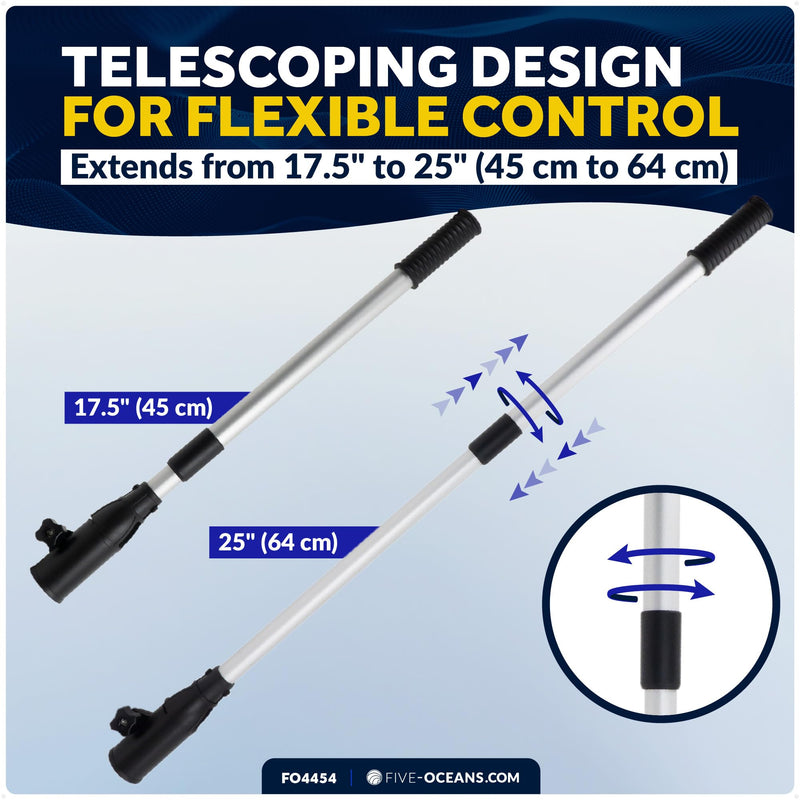 Five Oceans Telescopic Tiller Extension Handle for Outboard & Trolling Motors, Extends from 17.5" - 25", Twist-Lock - Aluminum Tubing with Anti Slip Handle - FO4454