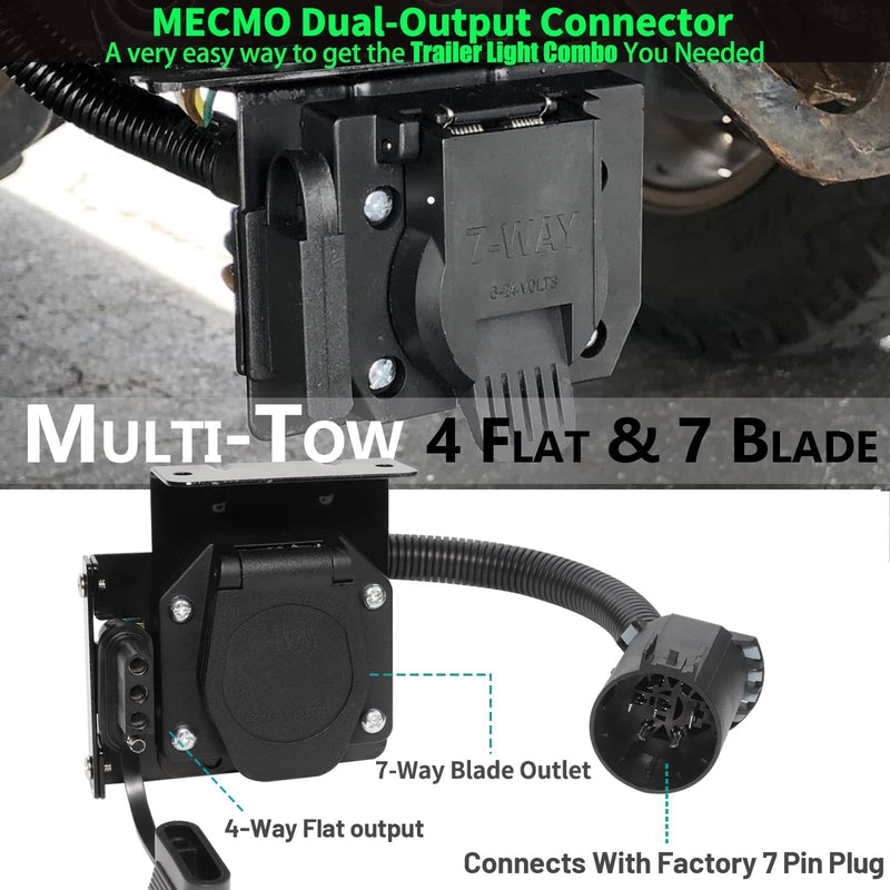 Multi-Tow 7-Way Blade and 4-Way Flat Trailer Wiring Adapter for Ford GM Ram GMC Sierra Grand Cherokee, Dual-Output Vehicle-Side Trailer Light Plug Connector Harness USCAR 7 Pin Socket Required