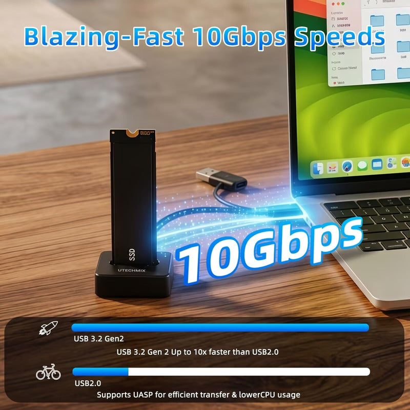 M.2 NVMe SSD Docking Station, 10Gbps USB 3.2 Gen 2 External Enclosure, PCIe SSD Dock to USB-C Adapter, Tool-Free, Supports M-Key 2230-22110 SSDs, Plug & Play (Not for SATA) Black-1-NVME