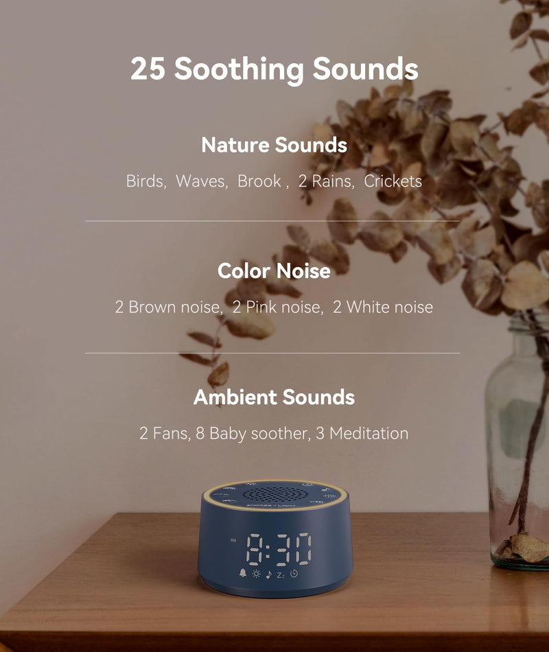 Dreamegg Sound Machine & Alarm Clock - White Noise Machine with 7 Wake-Up Sounds, 0-100% Dimmable, Night Light, Sound Machine for Sleeping, Office, Home, Travel Essentials Gift, Navy Palm-sized (D1 Nova)