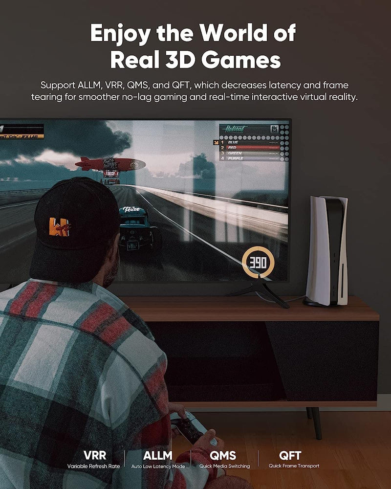 Highwings Long 8K HDMI Cable 25FT 48Gbps, 2.1 High Speed Gaming Cord 4K@120Hz 8K@60Hz RTX 3090 eARC 3D Compatible for PS5, UHD TV and Blu-ray Player 25 feet Grey