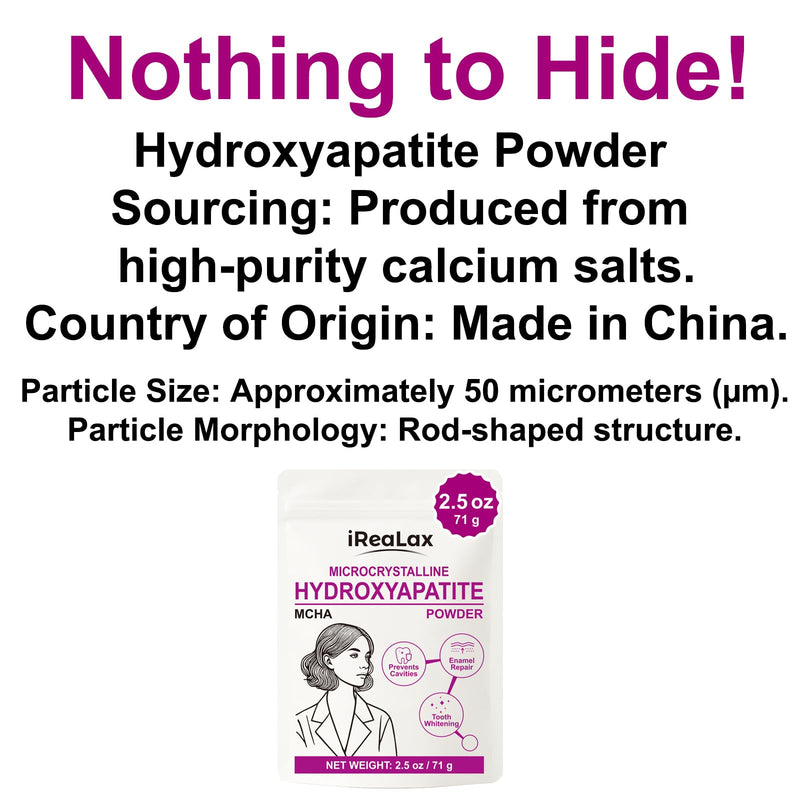 100% Pure Microcrystalline Hydroxyapatite Powder 2.5oz (71g) | Non-Nano Micro crystalline hydroxyapatite Powder for Teeth | DIY Formulations | unflavored Mcha Crystals