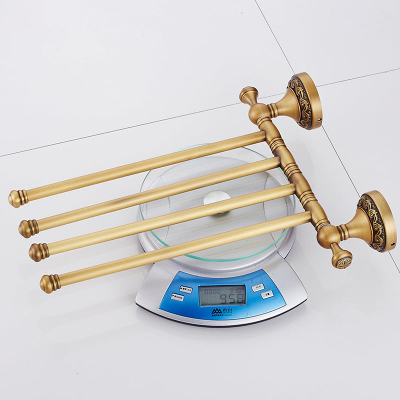 Wall Mounted Bathroom Folding Towel Rack, 4 Towel Bars Antique Brass Pattern Carving,Brushed Bronze Folding 4 Towel Rack