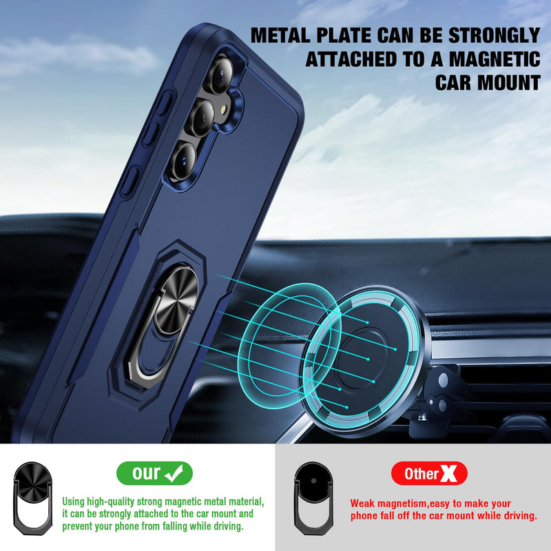 for Samsung Galaxy A37 5G Phone Case [15 FT Military Grade Drop Protection] with 2x Tempered Glass Screen Protector, Heavy-Duty Shockproof Magnetic Kickstand Case for Galaxy A37 5G (Dark Blue) Dark Blue