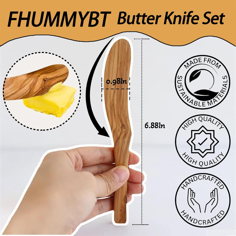 Olive Wooden Butter Knife Spreader, Handmade 6.8 Inch Peanut Butter Knives for Jam, Cheese, Cream, Bread Sandwich Spreaders, Mini Spreader Serving Utensil Set for Breakfast Picnic (3PCS Butter Knives) 3PCS Butter Knives