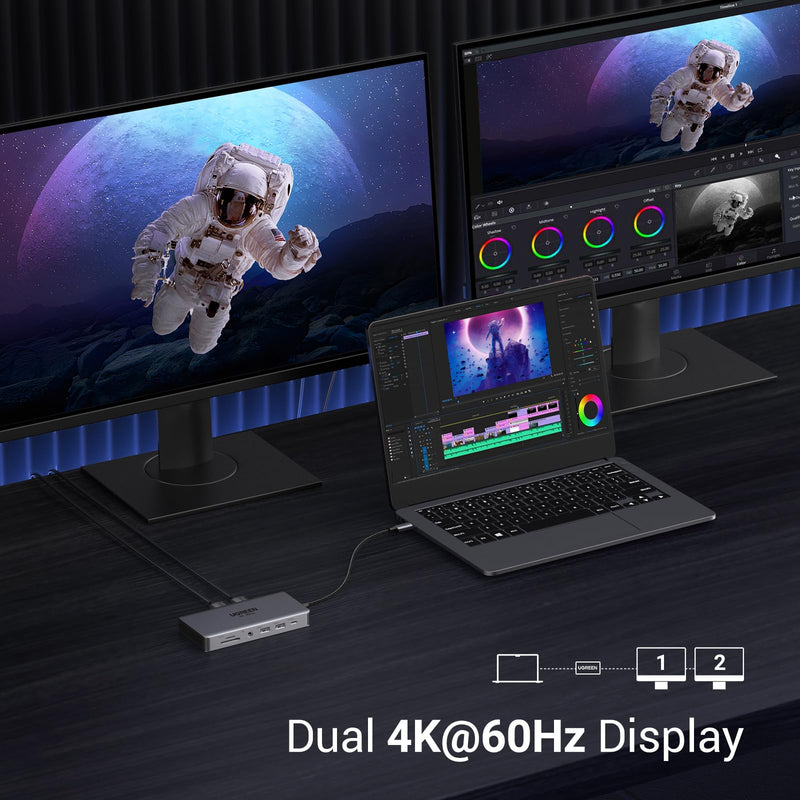 UGREEN Revodok Pro 211 Laptop Docking Station 11 in 1 USB C Dock Dual HDMI 4K@60Hz Single 8K@30Hz 10Gbps Data Port 100W PD Gigabit Ethernet, SD/TF Card Reader Compatible for Thinkpad, Zenbook and more