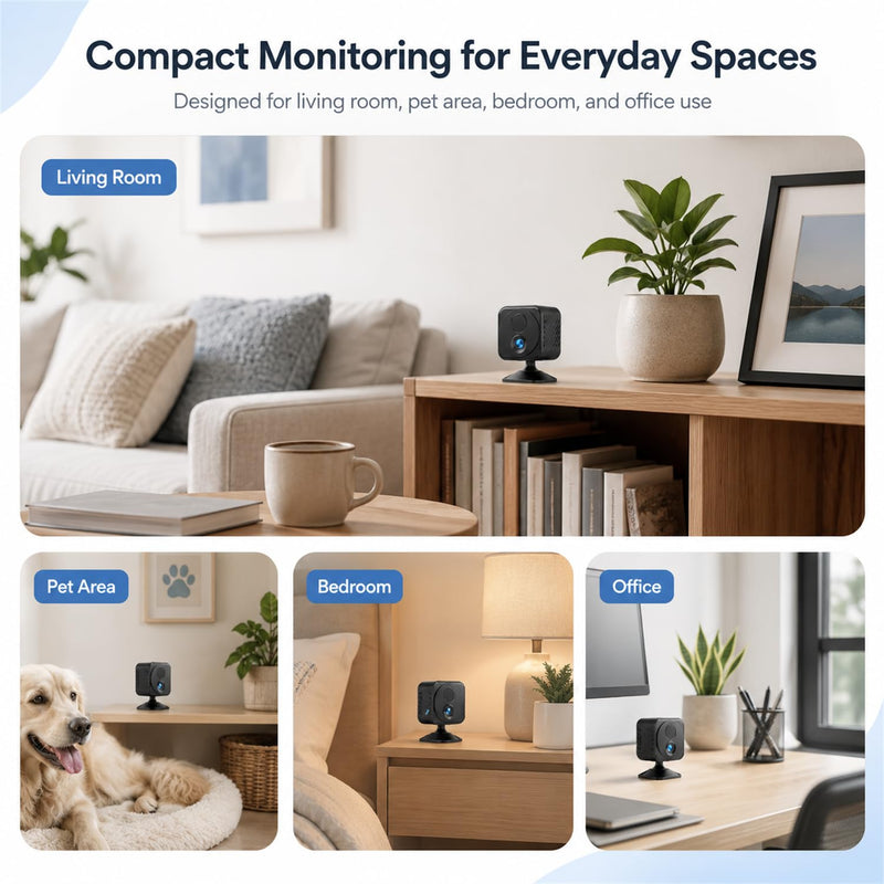 Mini Camera Wireless 4K WiFi Security Camera, Battery Powered PIR Alerts | 150° wide view for home, pet and office monitoring, 1200mAh rechargeable battery with up to 30-day standby and app control