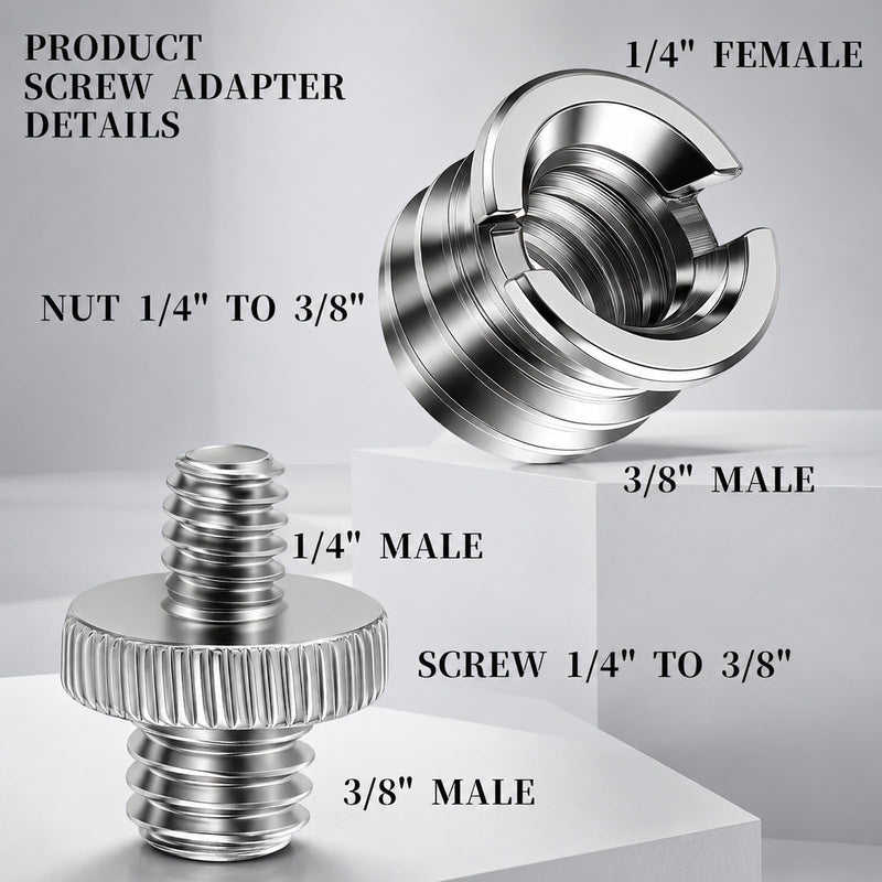 3 PCS 1/4 Inch to 3/8 Inch Tripod Adapter & 3PCS 3/8 to 1/4 Mount Screws Adapter, Threaded Screws Adapters Double Head Stud Standard Mounting Thread Converter for Camera Tripod Monopod Light Stand