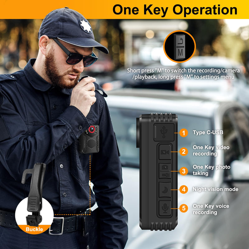 Body Camera with Audio and Video Recording: 1080P FHD Body Cam, 128GB Wearable Pocket Camera, Night Vision, 10HR Battery, 2.0" Screen Bodycam for Work, Outdoor, Travel, Fishing, Pet Walking