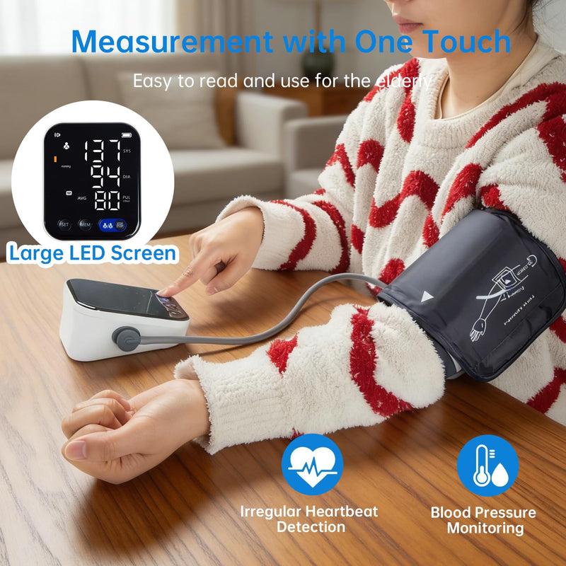 LCJ Blood Pressure Monitor for Home Use Upper Arm Blood Pressure Monitor BP Machine Sphygmomanometer with 2x120 Reading Memory Adjustable Arm Cuff 8.7"-12.6" Large Display with LED Background