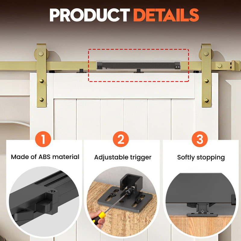 Barn Door Soft Close Hardware Kit 4 Pack,Barn Door Stopper Black | Heavy Duty|Universal Fit | 88-132 lbs|No Hole Install | Adjustable Damper | Sliding Door | Top Track | Upgrade