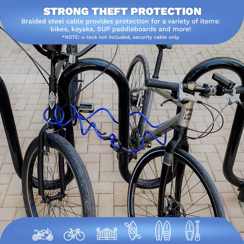 Weatherproof Coiled Security Cable (5ft to 25ft lengths) with Reinforced Looped Ends, Anti-Theft Protection for Kayaks, Bikes, Paddleboards, Outdoor Equipment, Bicycles and More 5ft