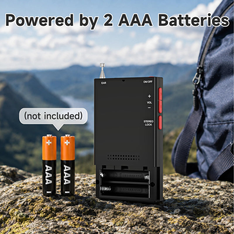 PRUNUS J-125 Pocket AM FM Radio Portable Mini Radio with Stereo Earphone | Battery Operated Radio by 2 AAA, Manual Preset, Lock Key, Walk man Radios Digital Radio for Hiking, Travel
