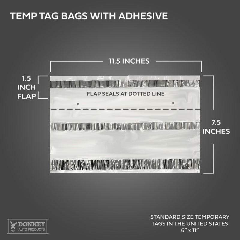 License Plate Temporary Tag Bags - Premium Plastic with Adhesive (100 per Pack)