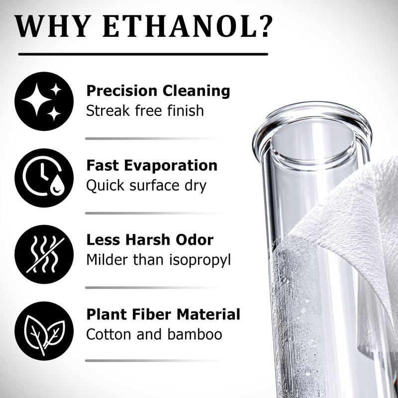 Victory Glassworks™ Ethanol Wipes, 75% Ethanol, 60mm x 60mm Cotton Cleaning Cloths, 100 Pack (100)