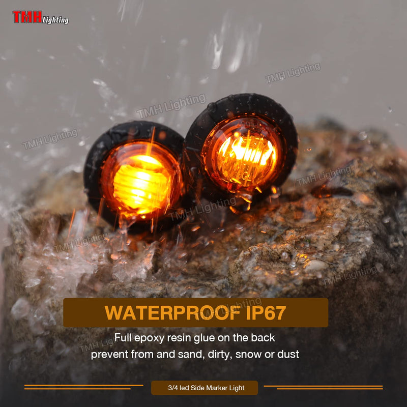 TMH 50 pcs 3/4 Inch Mount Amber 3 LED Mini Round Trailer Side Marker Indicator Lights Clearance Button Signal Lamps Universal for Trucks Lorry Boat Pickup Bus Caravan RV Waterproof Sealed Bulbs 12V DC 50pcs Amber