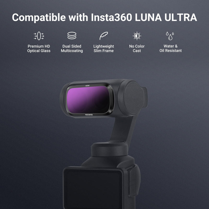 NEEWER ND Filter Set Compatible with Insta360 Luna Ultra Only, ND8 + ND16 + ND32 + ND64 HD Neutral Density Gimbal Action Camera Lens Filter Photography Accessories Kit, FL-L01 ND8+ND16+ND32+ND64(Black)