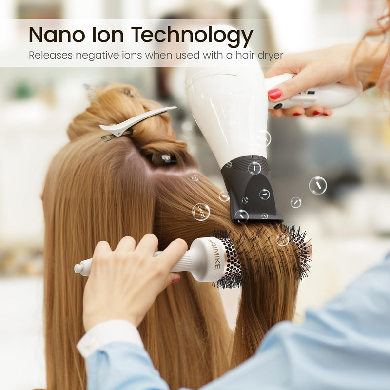  [AUSTRALIA] - AIMIKE Round Brush for Blow Out, NaturaVol Medium Round Hair Brush for Fine Hair with Nano Thermal Ceramic Tech, for Blow Drying & Styling, Adds Volume & Smoothness (43mm Barrel, 63mm Bristle) 43mm,63mm with Bristles