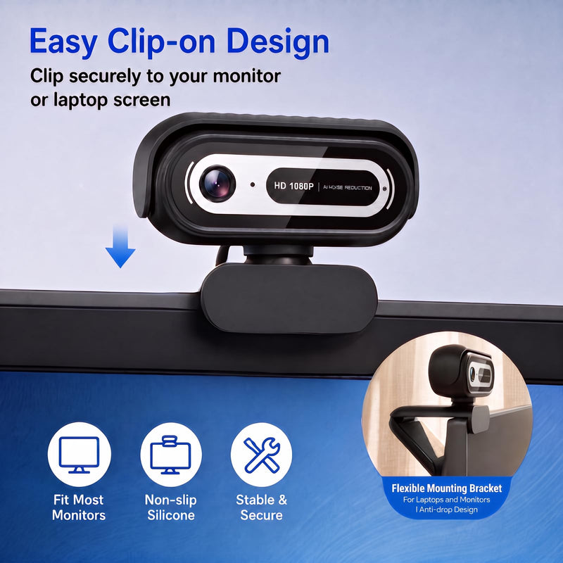 1080P Webcam for PC,90°FOV Web Camera with Noise-Canceling Microphone, USB Plug-and-Play Computer Camera, 30FPS &Privacy Cover Web Cam for Online Calling/Conferencing, Laptop/PC