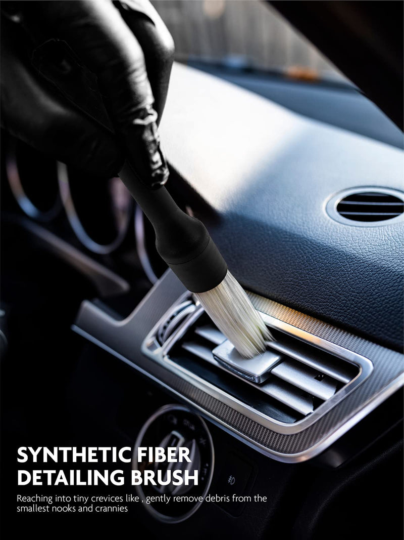 Fantasticlean 9PCS Car Interior Detailing Set, Microfiber Cloth & Applicator, Single-Head Detailing Brushes, Natural Bristles, Scratch-Free & Ultra-Soft for Seats Leather Care or Cleaning brown