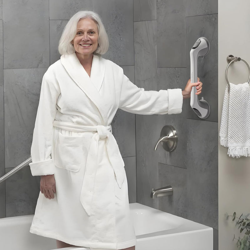2 Pack 16 Inch Grab Bars for Bathtubs and Showers for Seniors, Heavy Duty Shower Handle for Elderly, Suction Cup Removable Handrails Handicap Bath Grip Bathroom Safety Grips (Gray 16″ Gray