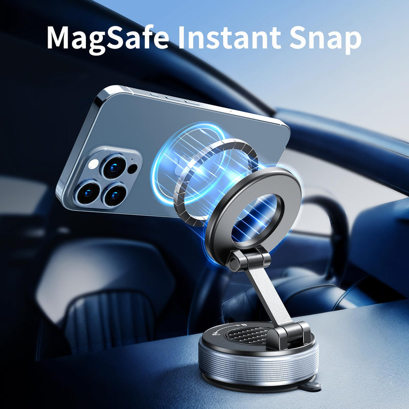 Car Phone Holder for Magsafe [Strongest Suction & Foldable] 360° Adjustable Vacuum Magnetic Phone Holder, Cell Phone Holders for Your Car Compatible with iPhone 17 Pro Max 16 15 14 13 12
