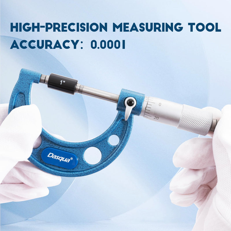 Dasqua Outside Micrometer, 1-2 inch Range, 0.0001" Accuracy Industrial Tools, Carbide-Tipped, Stainless Steel Precision Machinist Tools Mechanical 1-2"