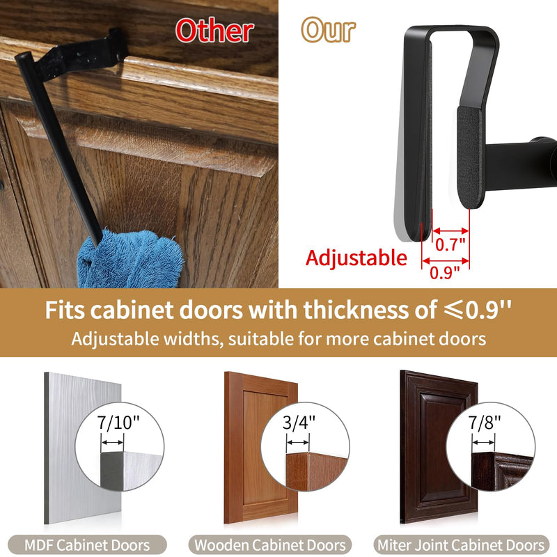 Over Cabinet Towel Holder, Stainless Steel Over The Cabinet Towel Rack Bars for Kitchen Cabinet Doors, Dish Towel Holder with Hooks, 2 Pack (Black) Black 10.5 inch