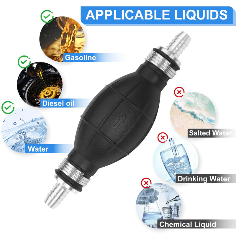 3/8" Boat Primer Bulb Marine for Outboard Motor Universal Fuel Line Hand Primer Bulb Manual Black Rubber Fuel Transfer Vacuum Pump for Gas, Gasoline,Diesel, Water 10 mm