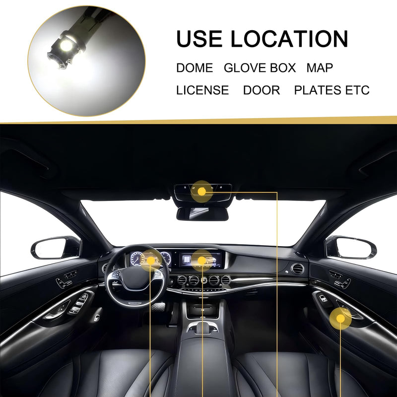 42 PCS Car Interior LED Light Combination Set, T10 31 mm 36 mm 41 mm Reading Light License Plate Light, Wide Angle Super Bright Lighting Plug and Play Bulb, Universal for Cars (White) 42 PCS