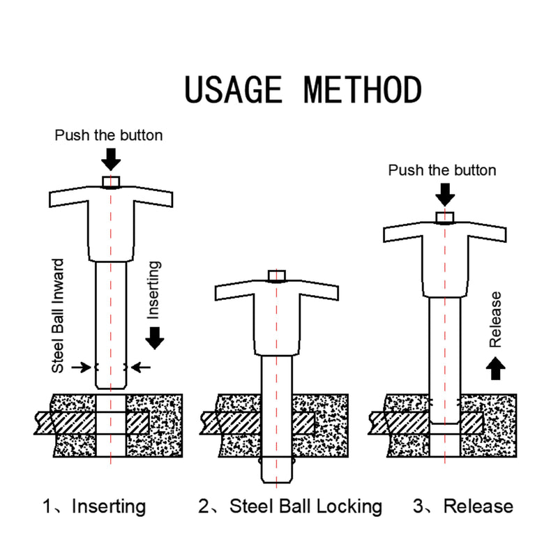 T-Handle Locking pin 304 Stainless Steel Grip Push-Button Locking Quick-Release pin with Safety Rope (Φ3/8in x 3-5/32in(2PCS)) Φ3/8in x 3-5/32in(2PCS)