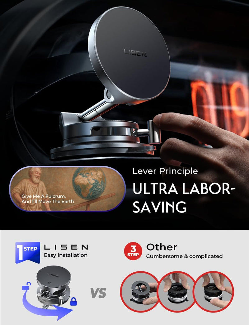 LISEN for 15W Magsafe Car Mount Charger 2 Pack, Magnetic Phone Holders for Your Car, Magnetic Wireless Car Charger, Suction Phone Mount for Car Accessories for iPhone 17 Pro Max 16 15 14 13 12 Matte Black