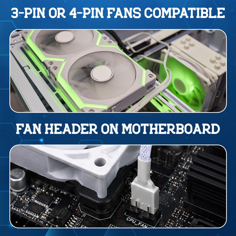 2 Pack 4 Pin PWM Fan Splitter Cable, White | 4 Pin PWM, 1 to 3 Ways, 10.6 Inch Length, Compatible with 3Pin and 4Pin Fans, for CPU Cooling, PC Case, and Chassis Fans