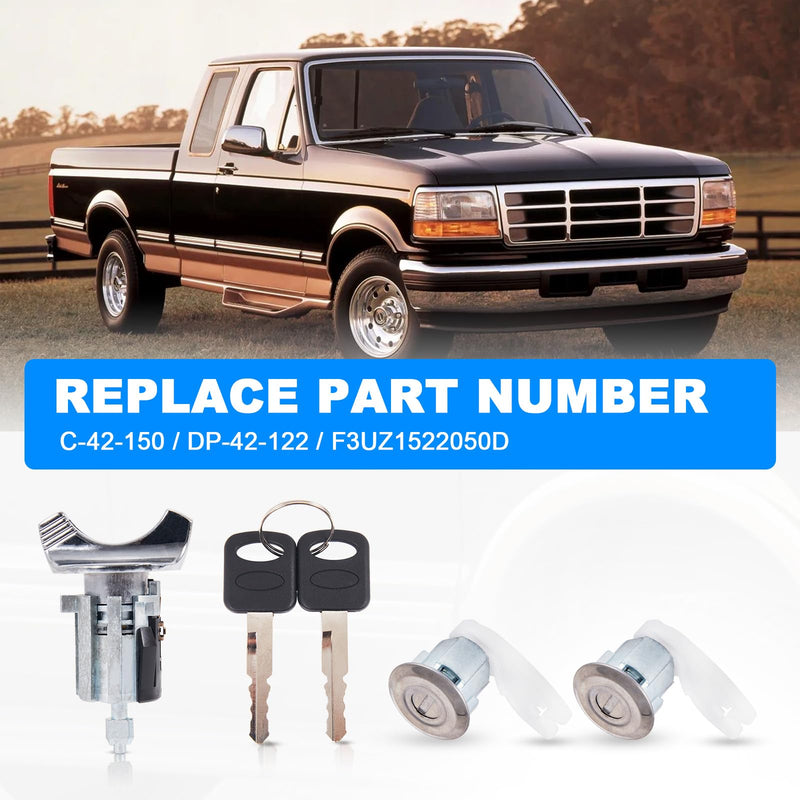 Ignition Switch Lock Cylinder & 2 Pcs Door Lock Cylinder with Keys Compatible with 1992-1995 Ford Bronco F150 F250 F350 E150 E250 E350 Ranger Replaces# C-42-150 DP-42-122 F3UZ1522050D 1990-1995 Ignition Door Lock