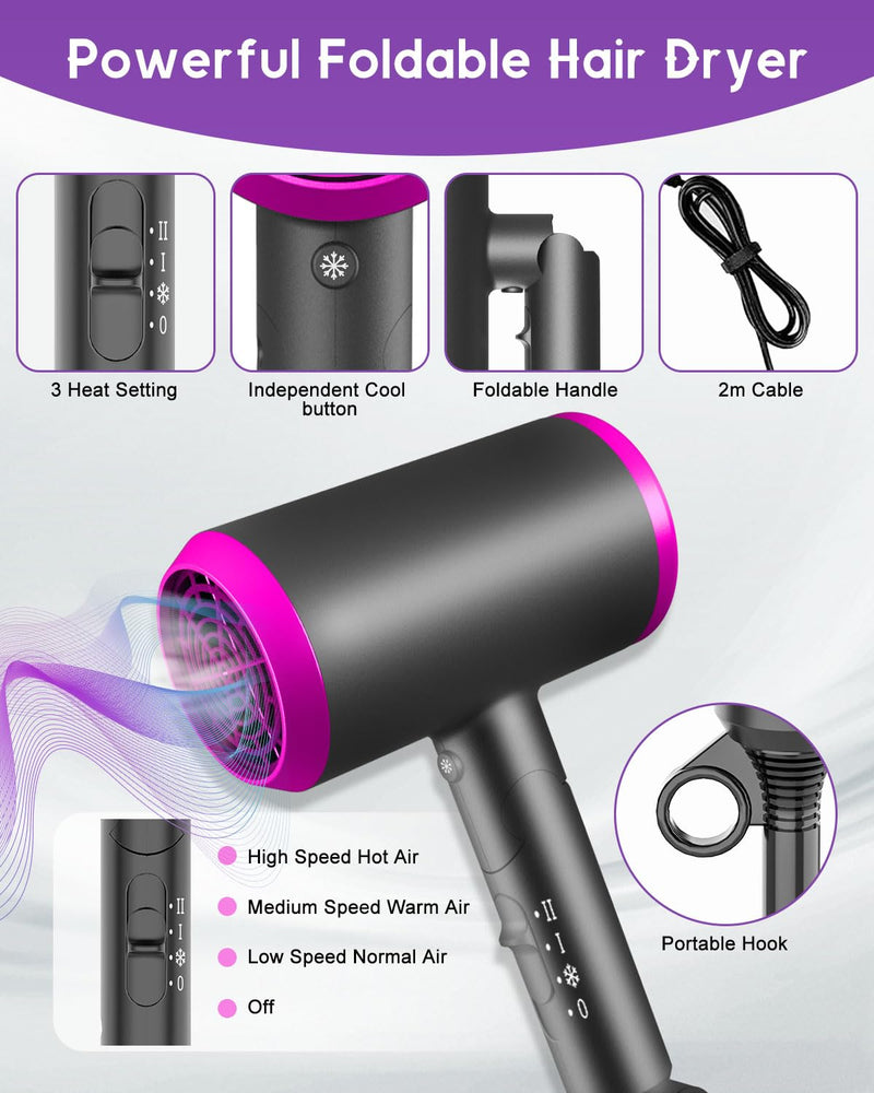  [AUSTRALIA] - Small Hair Dryer, Foldable Blow Dryer Ionic Hair Dryers with Diffuser & Concentrator for Quick Drying and Easy to Carry, Hair Dryer Set for Women & Man with Storage Bag, Suitable for Home, Travel Dark Grey